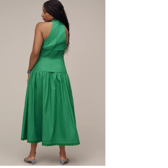 Anthropologie Maeve Halter V-Neck Drop-Waist Midi Dress LP PL petite new nwt - Picture 2 of 8